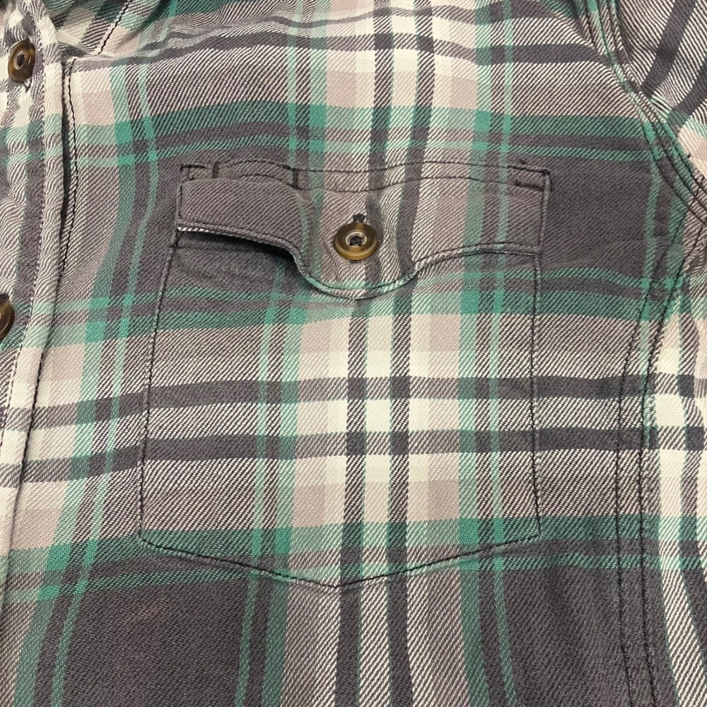 Carhartt Womens Plaid Button Down Shirt Grey White Teal S 4/6‎ Cabincore Pockets - Picture 6 of 7